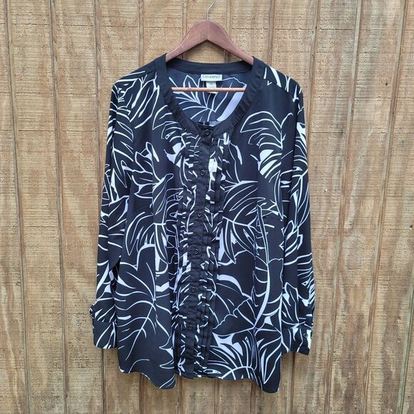 Catherines Long Sleeve Black & White Floral Print Plus Womens Size 2X - Picture 10 of 10